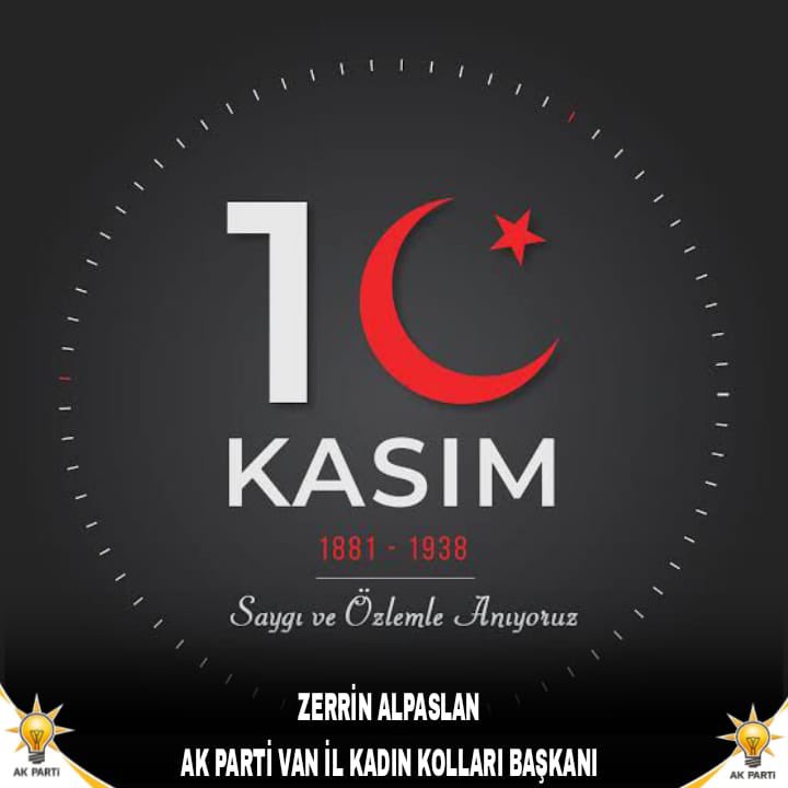 Cumhuriyetimizin kurucusu Gazi Mustafa Kemal Atatürk’ü vefatının 87. yıl dönümünde rahmet ve saygıyla yâd ediyoruz.🇹🇷

<a href="/tugbaisikercan/">Tuğba IŞIK ERCAN</a> <a href="/tulaykaynarca/">Tülay Kaynarca</a> <a href="/GercekTekin/">Gerçek Tekin</a> <a href="/zerrin_arslan/">Zerrin Arslan</a> <a href="/MunevverErtus/">Münevver ERTUŞ</a> <a href="/ArvasAbdulahat/">Abdulahat Arvas</a> <a href="/zerrin_alpaslan/">Zerrin Alpaslan</a> <a href="/AKKADINGM/">AK Parti Kadın Kolları</a> <a href="/AK_PartiVan/">AK Parti Van</a>