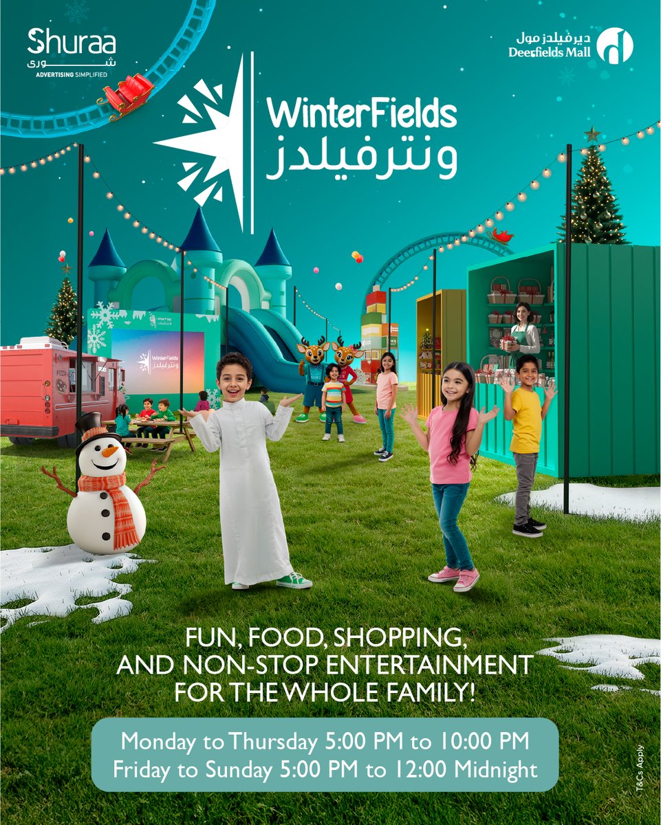 DeerfieldsMall's tweet photo. عيشوا أجواء وينترفيلدز المليانة بالوناسة، والأكل والتسوق مع العيلة، واستمتعوا بالأنشطة الترفيهية، الأكل اللذيذ، السينما الخارجية، وأكثر. 💙
Bring the family for fun, food, shopping, and plenty of activities 💙
#Winterfields #DeerfieldsMall https://t.co/JLO5AgT9Cu