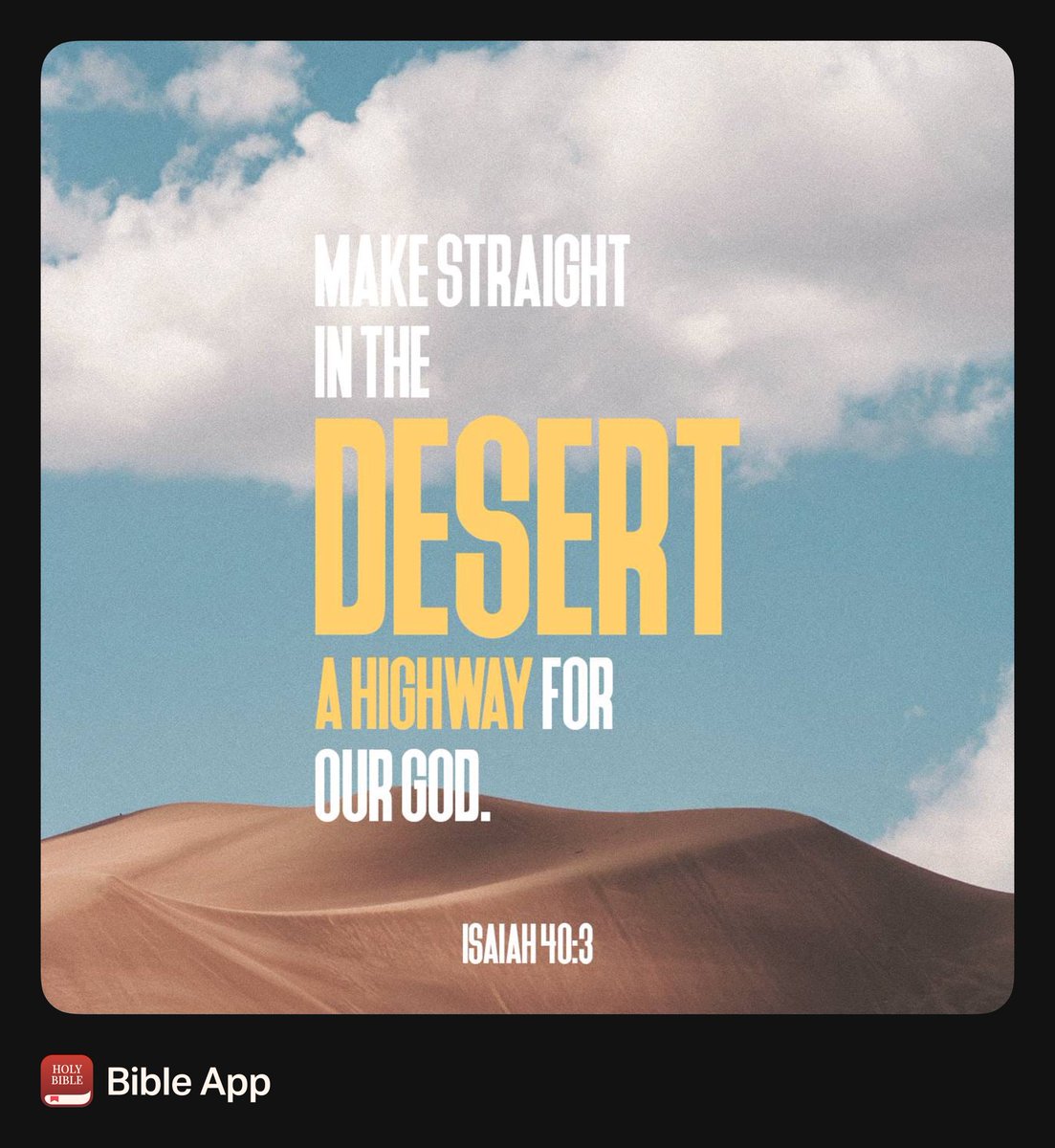 ChrisBeckrow's tweet photo. “A voice cries: “In the wilderness prepare the way of the Lord; make straight in the desert a highway for our God.”
Isaiah 40:3 ESV https://t.co/QjowgNdvUz https://t.co/WGR4a9qnTT