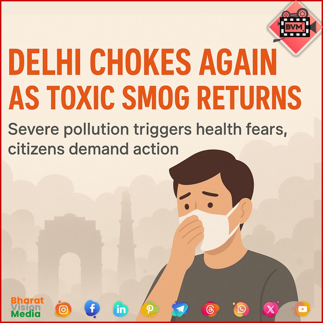 BharatVision247's tweet photo. #Delhi gasps for breath as #AirQuality plunges to hazardous levels! Thick #smog blankets the city, forcing schools shut and hospitals on alert. Citizens rally at #IndiaGate demanding #CleanAir and urgent govt action. 🌫️
#DelhiPollution #AQI #SmogCrisis #BVMnews #BharatVisionMedia https://t.co/4hXfjFNuym