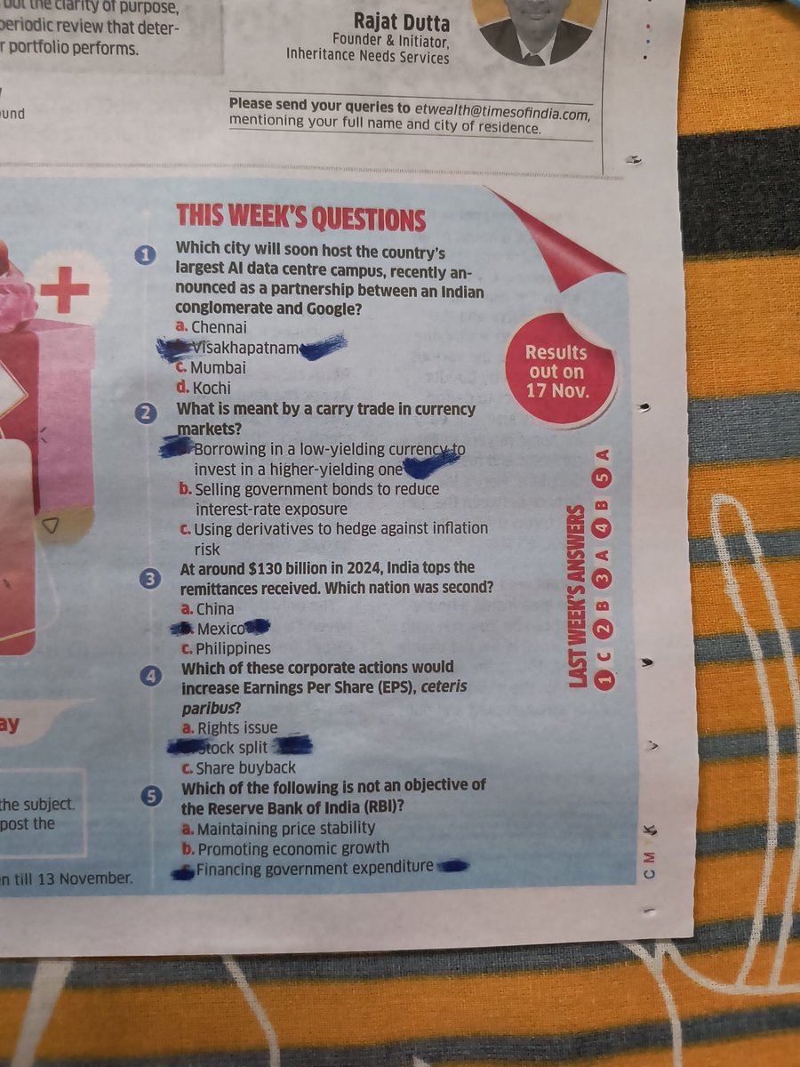 anand_dsp's tweet image. #ETWealthQuiz @etwealth ET WEALTH Quiz 10 November