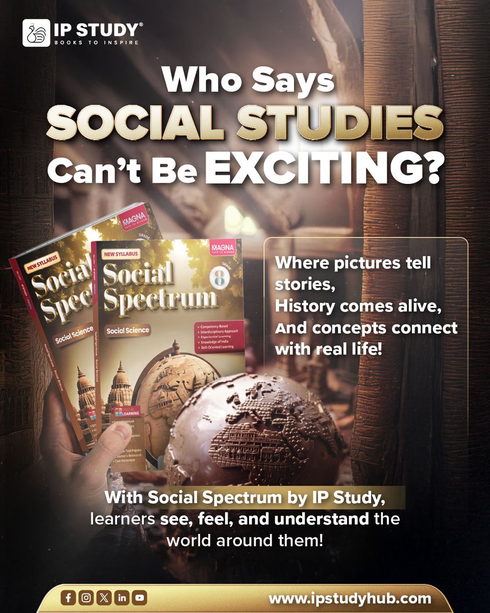 IPStudyWorld's tweet image. When visuals meet curiosity, learning becomes unforgettable!
With Social Spectrum by IP Study, students don’t just study Social Science — they experience it.

#IPStudy #SocialSpectrum #InnovativeLearning #ActiveLearning #SSTLearning #LearningWithPurpose  #socialstudies #education