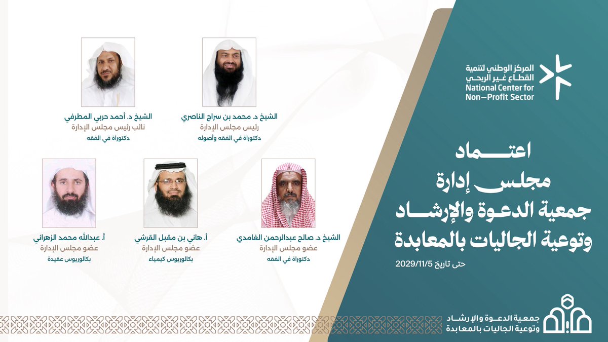 #تهنئة | 
اعتماد أعضاء مجلس إدارة جمعية الدعوة والإرشاد وتوعية الجاليات بالمعابدة من قبل المركز الوطني لتنمية #القطاع_غير_الربحي