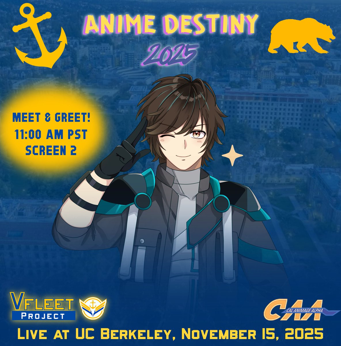 📢MORE ANNOUNCEMENTS📢

Ya boi is appearing at Anime Destiny!

Come meet me this Saturday, Nov. 15th @ 11:00 AM PST at UC Berkeley Anime Destiny on Screen 2!

Thank you <a href="/caaberkeley/">Cal Animage Alpha</a> for hosting this event! 💙💛

Even more details to come 😎