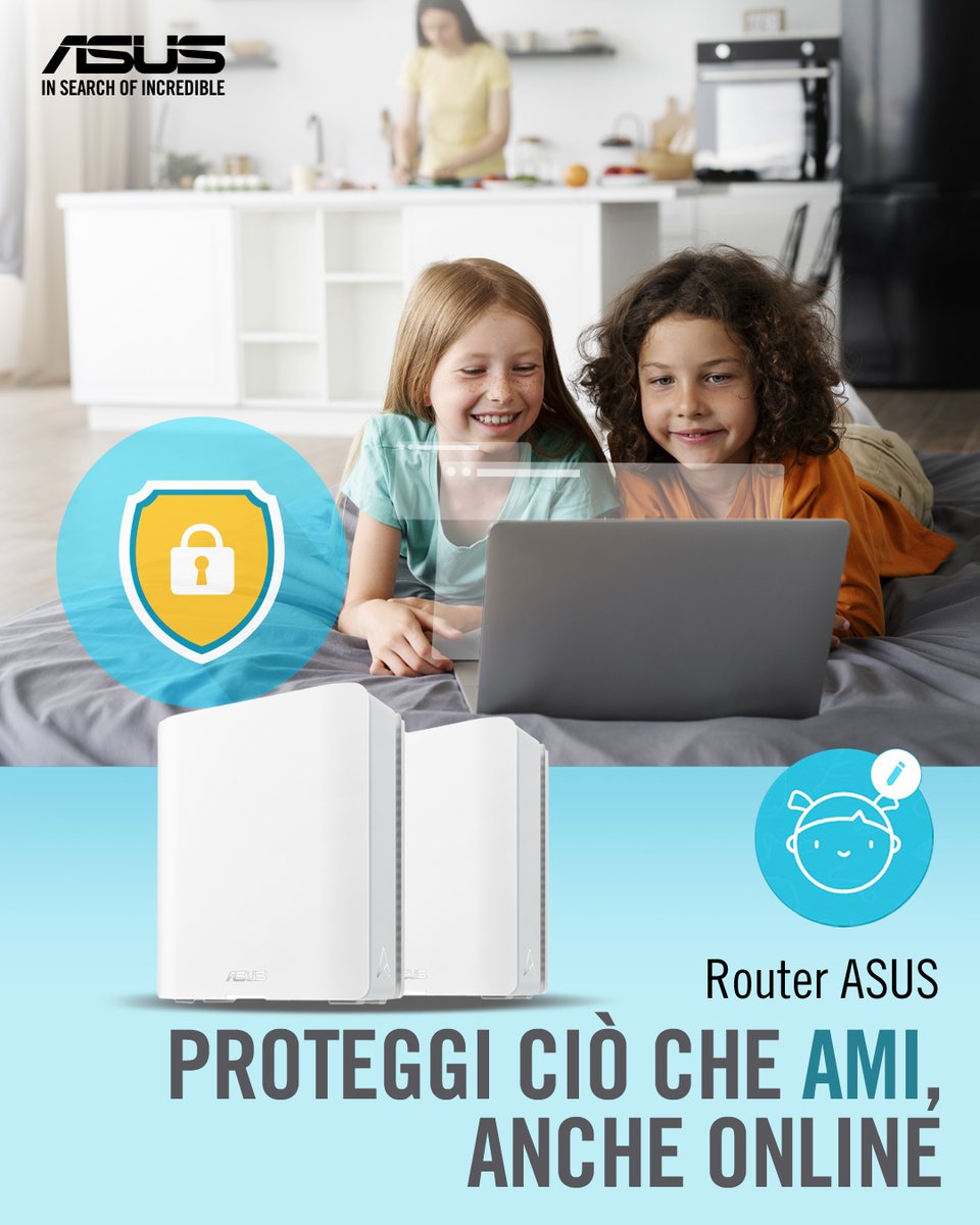 Proteggi ciò che ami, anche online.

Con i router ASUS, la sicurezza della tua famiglia viene prima di tutto, grazie a funzioni di controllo parentale intelligenti e alla protezione integrata AiProtection.

Scopri di più: it.asus.click/ADV-Q425_ZenWi…