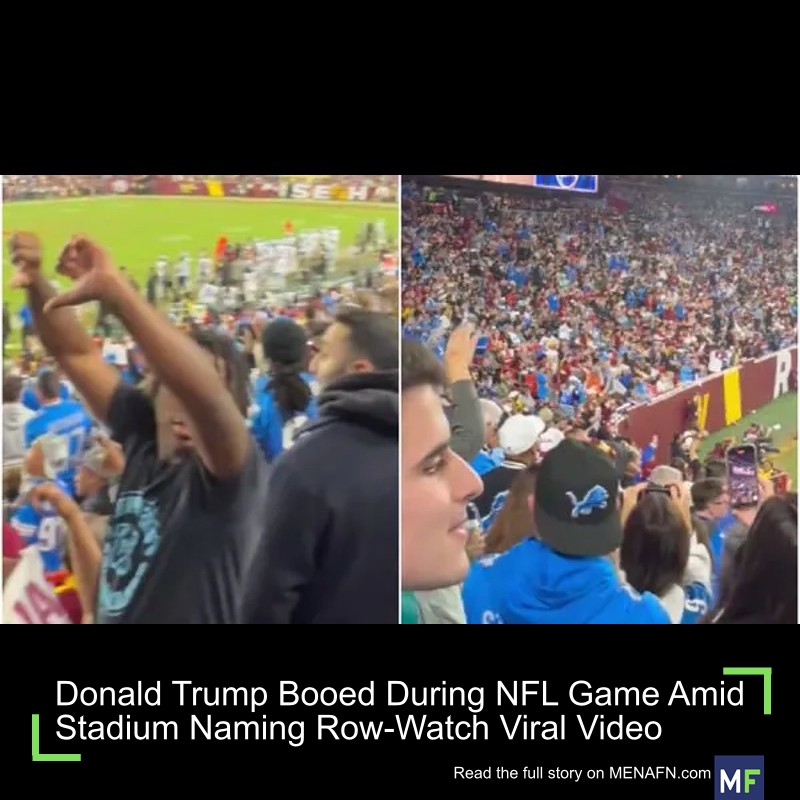 MENAFN's tweet image. Donald Trump Booed During NFL Game Amid Stadium Naming Row-Watch Viral Video #Donald #Trump #Booed #During #Game #Stadium #Naming #Row-Watch #Viral #Video #Facebook #Twitter #Meta #Instagram #TikTok dlvr.it/TP9jQM