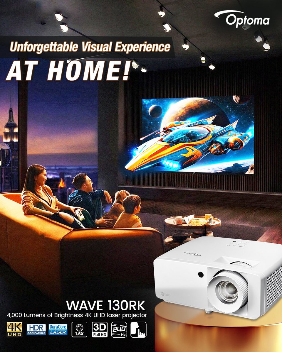 Turn ordinary nights into blockbuster moments.
Turn every movie night into a larger-than-life experience with the Optoma WAVE130RK — stunning 4K UHD clarity, vibrant colors, and cinema-level brightness, right from your couch.

#Optoma #OptomaIndia #Wave130RK #HomeCinema #4KPrj