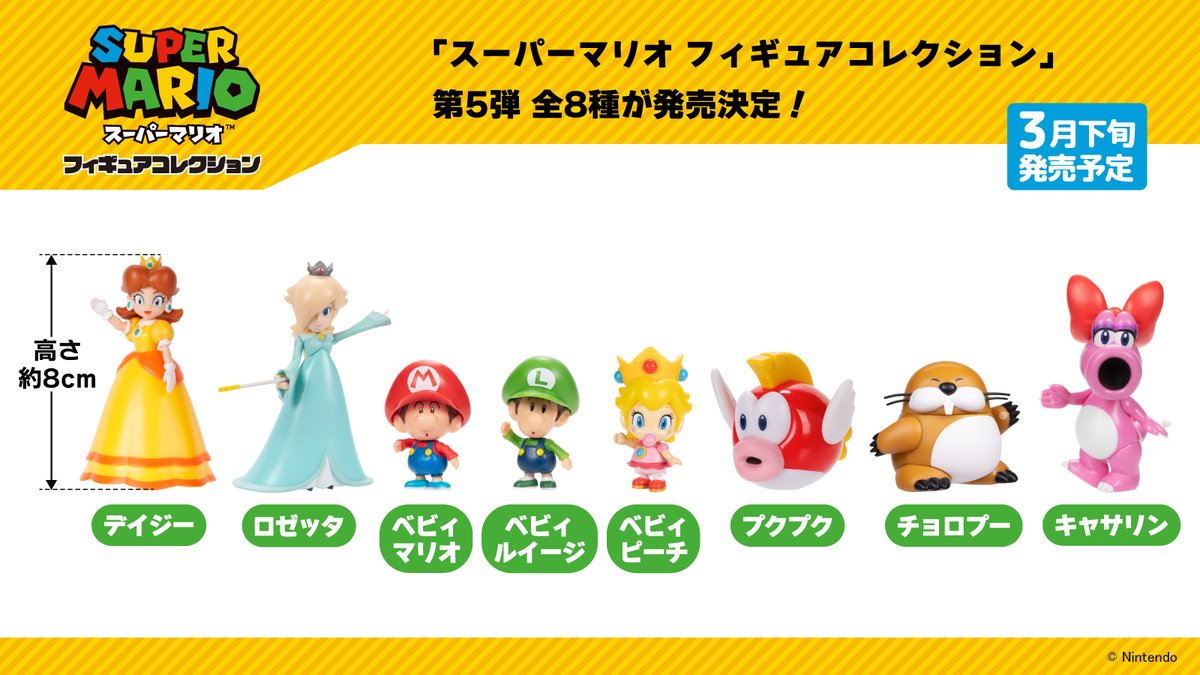 【新商品情報】スーパーマリオのキャラクターたちがフィギュアになった「スーパーマリオ フィギュアコレクション」からデイジー、ロゼッタ、ベビィマリオ、ベビィルイージ、ベビィピーチ、プクプク、チョロプー、キャサリンの全8種が3月発売予定！
■価格：1,078円（税込）

#スーパーマリオ #三英貿易