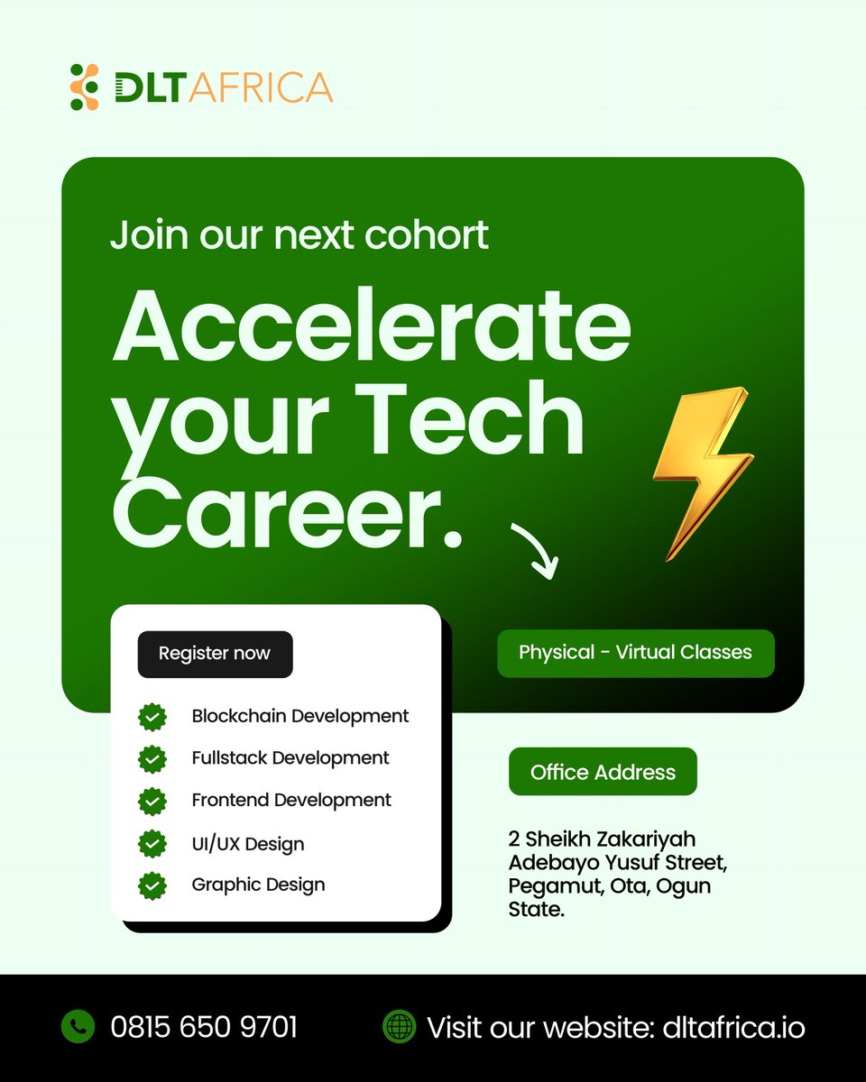 dlt_africa's tweet image. Start the Week by Starting Your Future

It’s Monday.

The perfect day to stop saying “someday” and start saying “today.”

As you already know, we don&apos;t just teach but also build. From complete beginners to job-ready developers, designers, and innovators every success story starts…