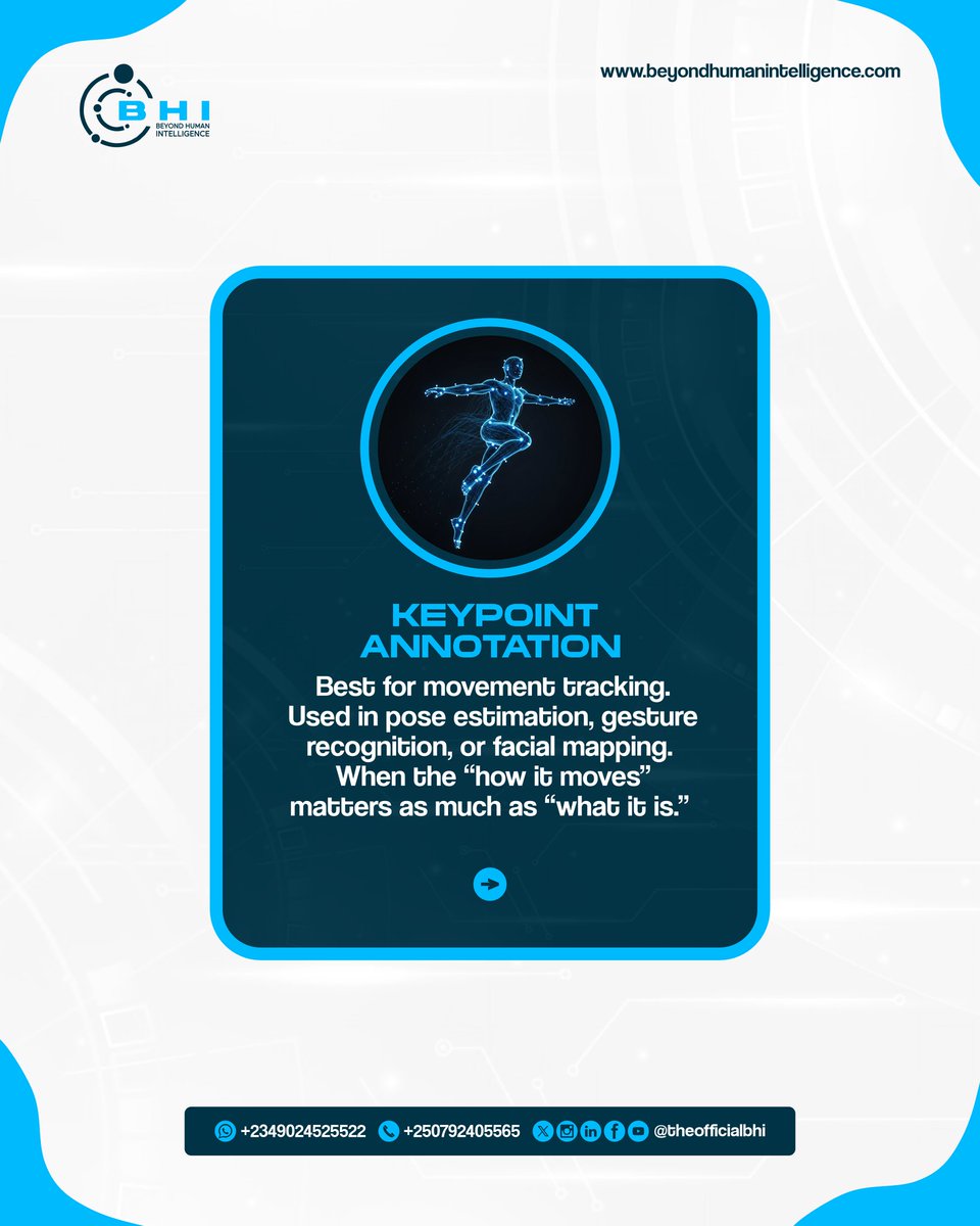 theofficialbhi's tweet image. Keypoint Annotation best for movement tracking.
Used in pose estimation, gesture recognition, or facial mapping.
When the “how it moves” matters as much as “what it is.”

#Dataannotation #AITraining #MachineLearning #AIProjects #Beyondhumanintelligence
