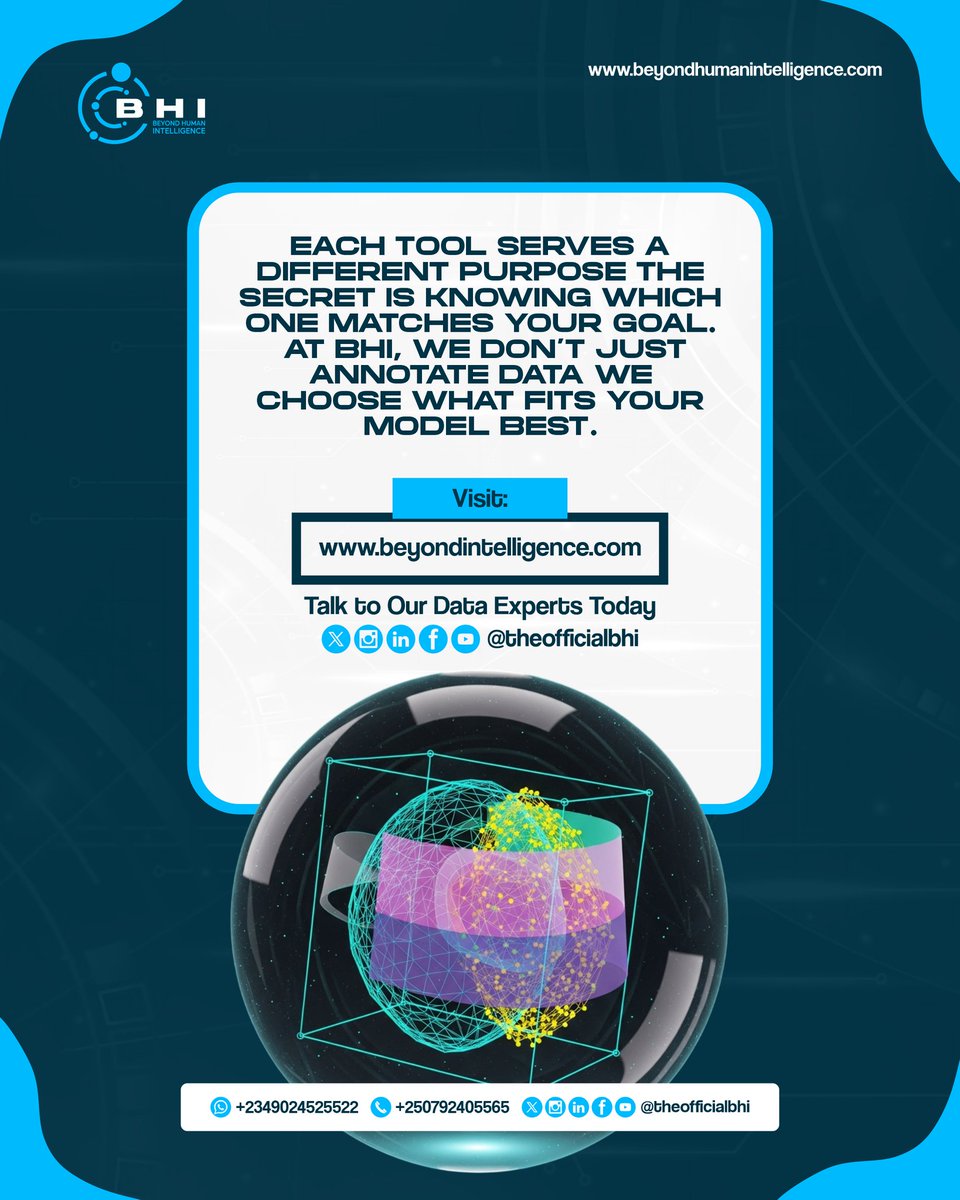 theofficialbhi's tweet image. Each tool serves a different purpose the secret is knowing which one matches your goal.
 At BHI, we don’t just annotate data we choose what fits your model best.

#Dataannotation #AITraining #MachineLearning #AIProjects #Beyondhumanintelligence
