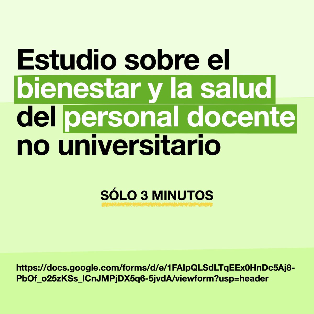 ¡Buenos días!

A continuación presento un formulario que facilitará el análisis y el entendimiento del bienestar y la salud del personal docente no universitario de España.

Te agradezco desde ya la participación y la difusión:

📝 docs.google.com/forms/d/e/1FAI…