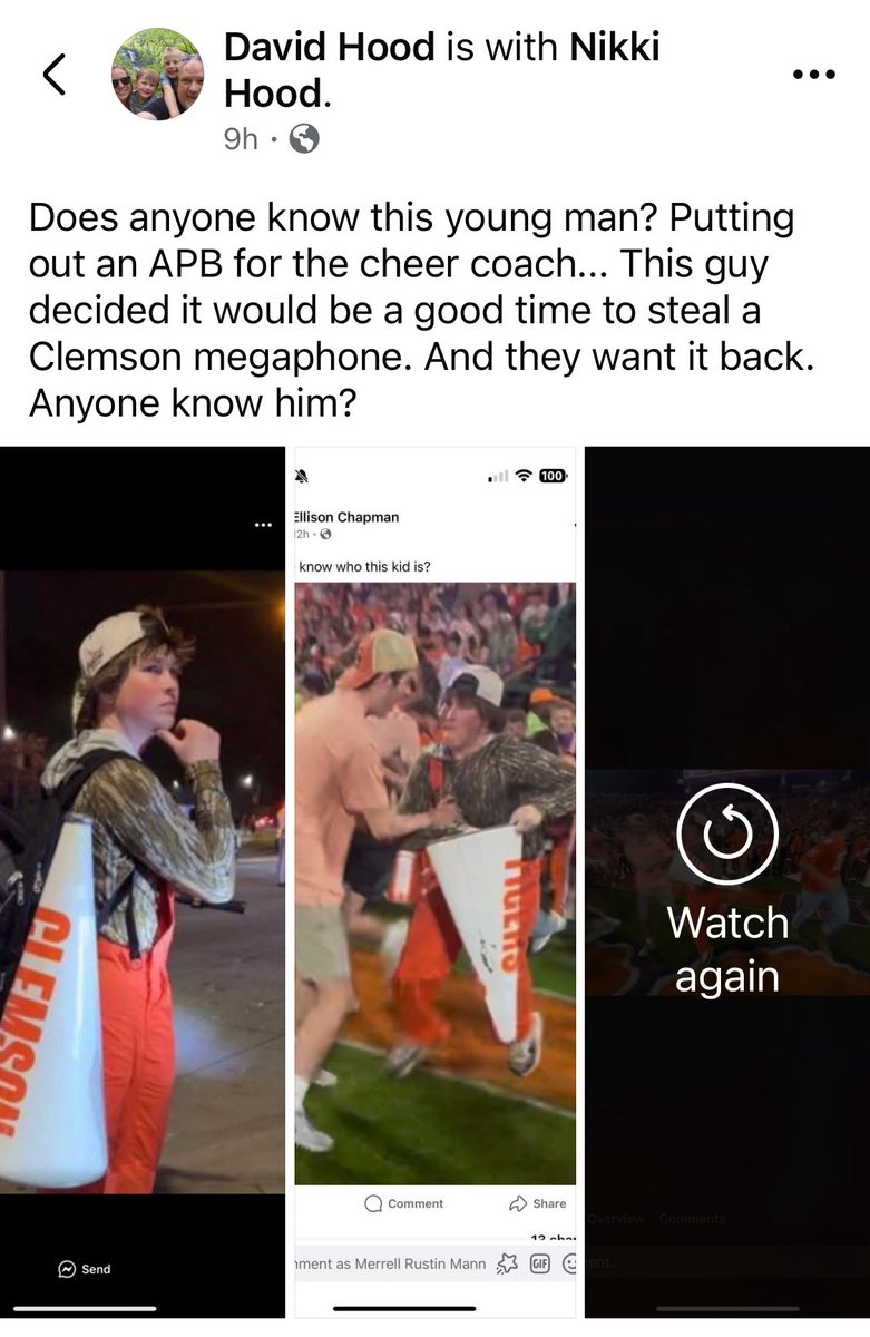 TheTopRow's tweet image. Hey @ClemsonFB fans … need some help identifying this juvy delinquent who stole a cheerleader megaphone Saturday night ….

Let @MDavidHood know