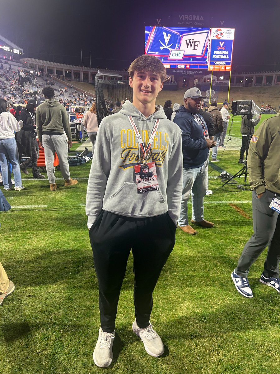 I had a great game day visit at UVA last night! Thank you all of the coaches and staff for the great experience! 
<a href="/Coach_TerryHeff/">Terry Heffernan</a> <a href="/Coach_Rud/">Coach Rud</a> <a href="/jsperos/">Justin Speros</a> <a href="/CoachT_Lamb/">Taylor Lamb</a> <a href="/Coach_TElliott/">Tony Elliott</a>