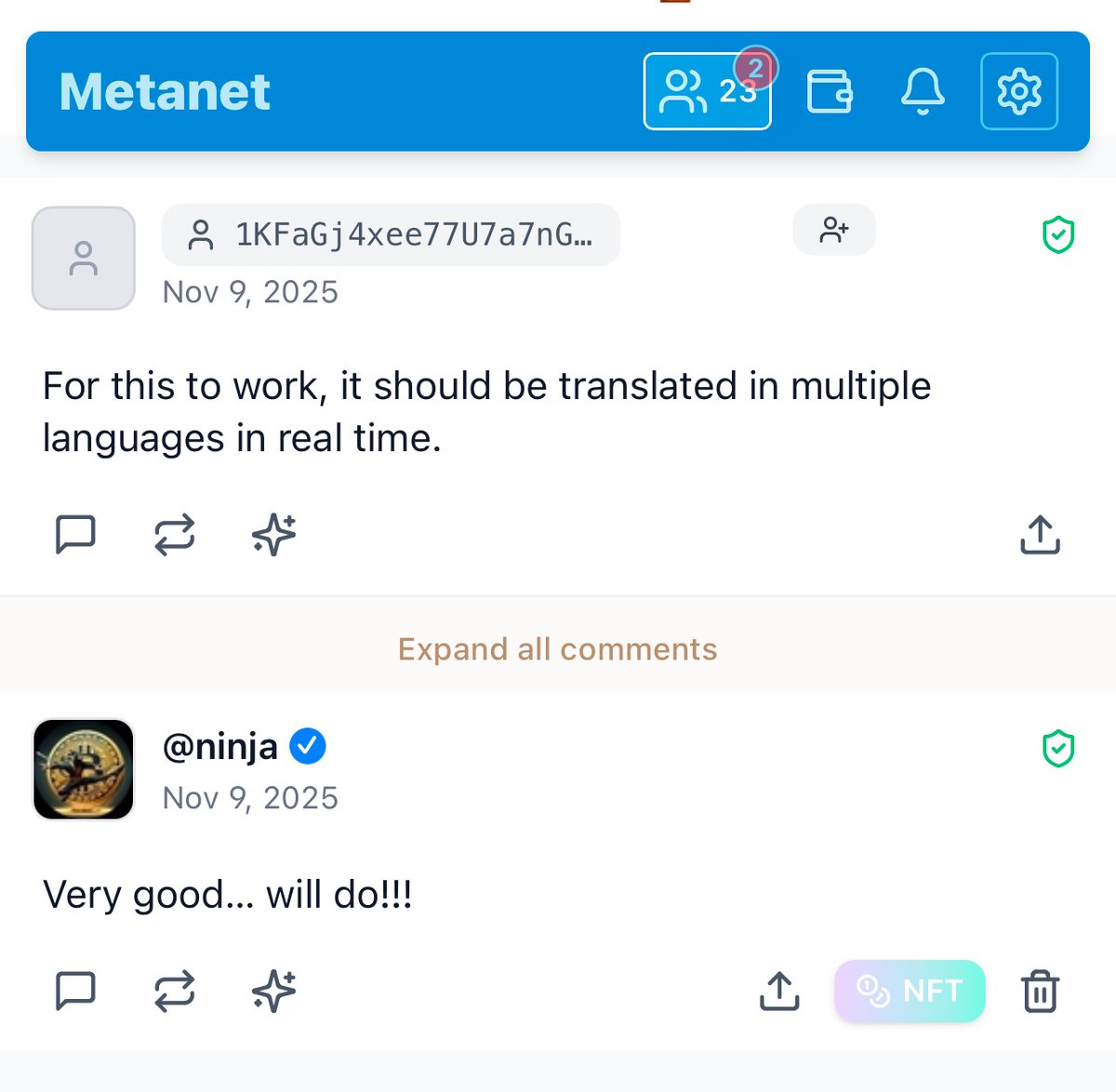 MetanetPlatform's tweet image. Join Metanet and grow your follower base… we moved followers from profile to navigation ♥️

You can now find and follow others directly from their posts 📝

Join metanet.page 🙏🏻 the Web3.0 enabled social network full of suprises 🥂

BSV 🤝 ICP + IPFS =…