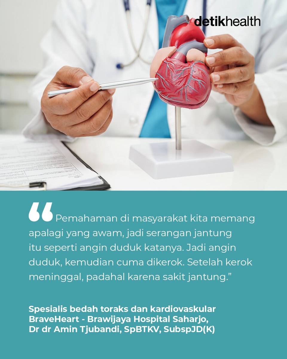 detikHealth's tweet photo. Awalnya dikira cuma masuk angin biasa. Cuma pegal, dada terasa berat, dan keluar keringat dingin.
Tapi siapa sangka... itu tanda serangan jantung! Jangan tunggu parah. Dengarkan tubuhmu. ❤️
#Jantung #PenyakitJantung #SeranganJantung #MasukAngin #AnginDuduk #InfoSehat #InfoKesehatan