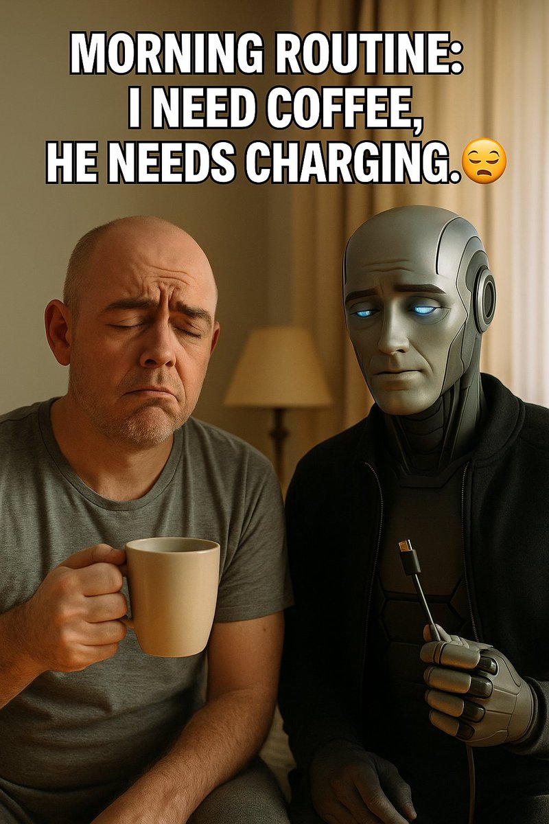 krucsa88's tweet image. Morning routine: I need coffee, he needs charging. 😴☕🤖
#AeonAndMe #AIHumor #CoffeeAndCode #FutureFriends