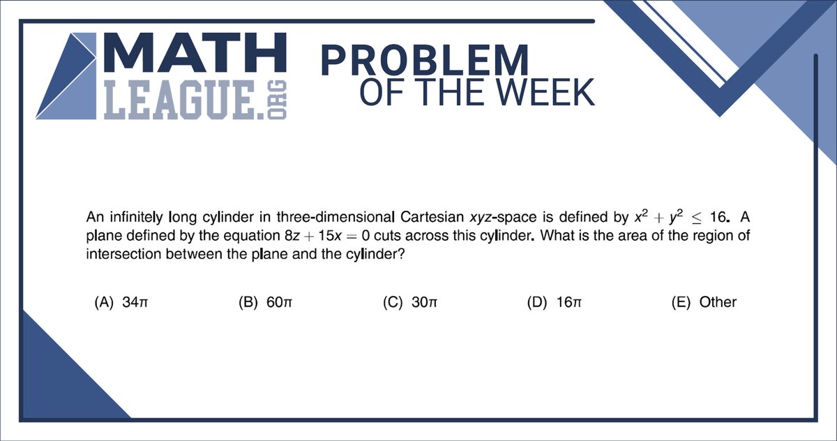 mathleague's tweet image. Here is our #highschool #mathproblemoftheweek for November 9. Please give the problem a try: submit your answer at bit.ly/mathleaguepotw, and you could win a #prize!

Check back in a few days to see a video explanation of this problem. #mathcompetition #math #mathleague