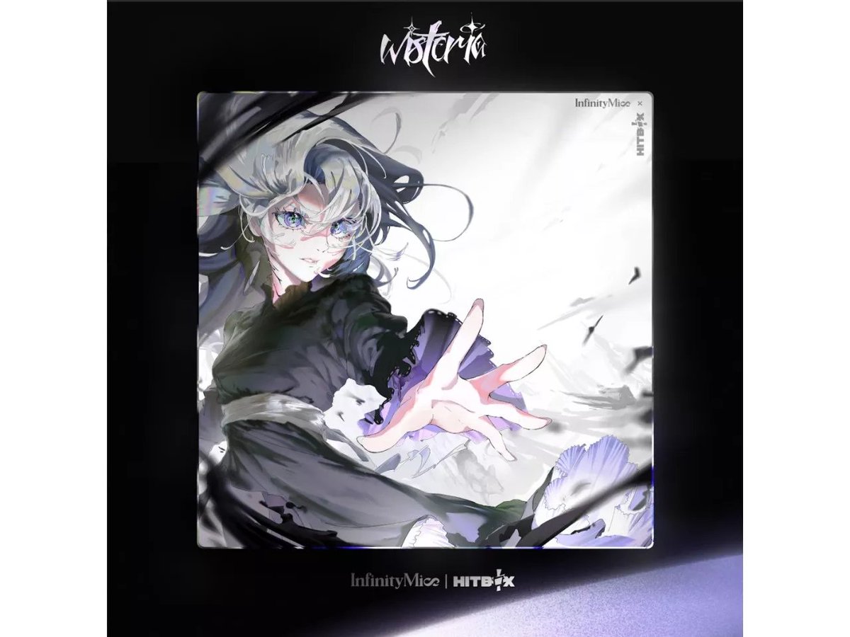 🐭新製品
◥◣＿＿＿＿＿＿＿＿＿＿＿◢◤
 　　　InfinityMice Wisteria
◢◤￣￣￣￣￣￣￣￣￣￣￣◥◣
同社の2作目となるガラスマウスパッドです！
今作はHITBOX STUDIOとのコラボレーションで生まれた美しいグラフィックが特徴的です👀
サイズは490x490x3mm
税込19,800円でのご案内です。