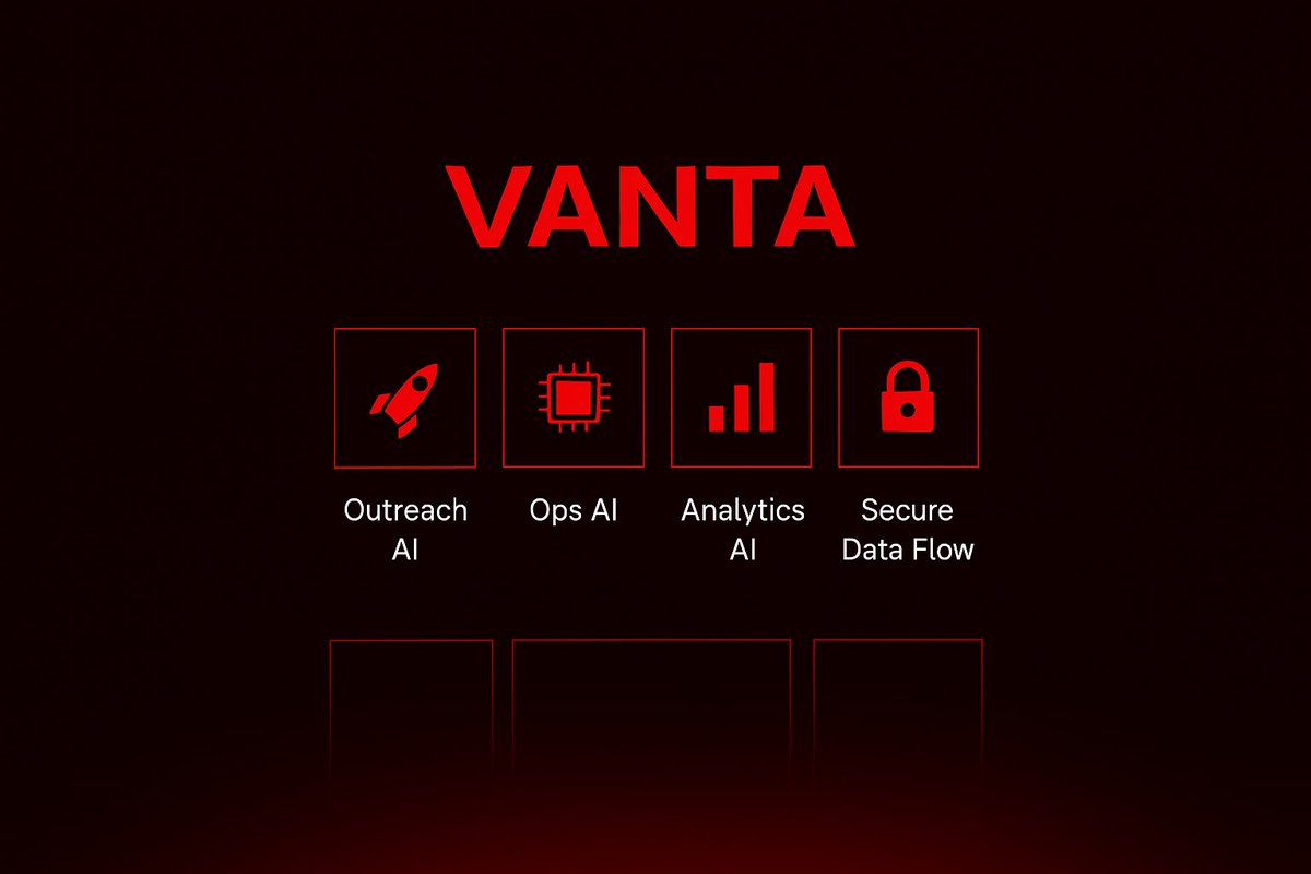 VantaProtocol's tweet photo. VANTA Tool Suite — an integrated framework of intelligent agents built to automate business operations at scale.

• Outreach AI — Streamlines communication and engagement through autonomous outreach flows.
• Ops AI — Executes and optimizes operational workflows across connected systems with precision.
• Analytics AI — Transforms raw data into actionable insights for smarter, faster decisions.

Together, these tools form the foundation of VANTA Protocol — bridging intelligence, automation, and measurable outcomes.

#VANTA #AI #Automation #BuildForScale