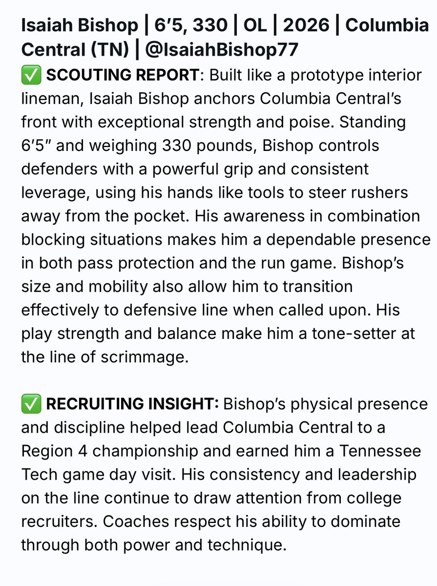 Thank you <a href="/sixstarfootball/">Six Star Football | PLUS+</a> for the write up!! #77
<a href="/CentralLionsFB/">Columbia Central High School Football</a> 
<a href="/TradariusGoff/">Coach TraD</a> 
<a href="/cchumley64/">Coach Chumley</a> 
<a href="/CoachLovett24/">Lovett</a>