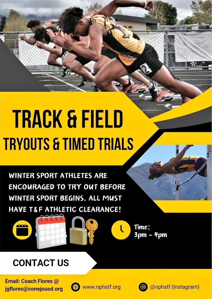 This Wednesday, 11/12, is your next opportunity to make the roster. Email jgflores@conejousd.org 
<a href="/NPHSTF/">NPHS Panther Track & Field</a>