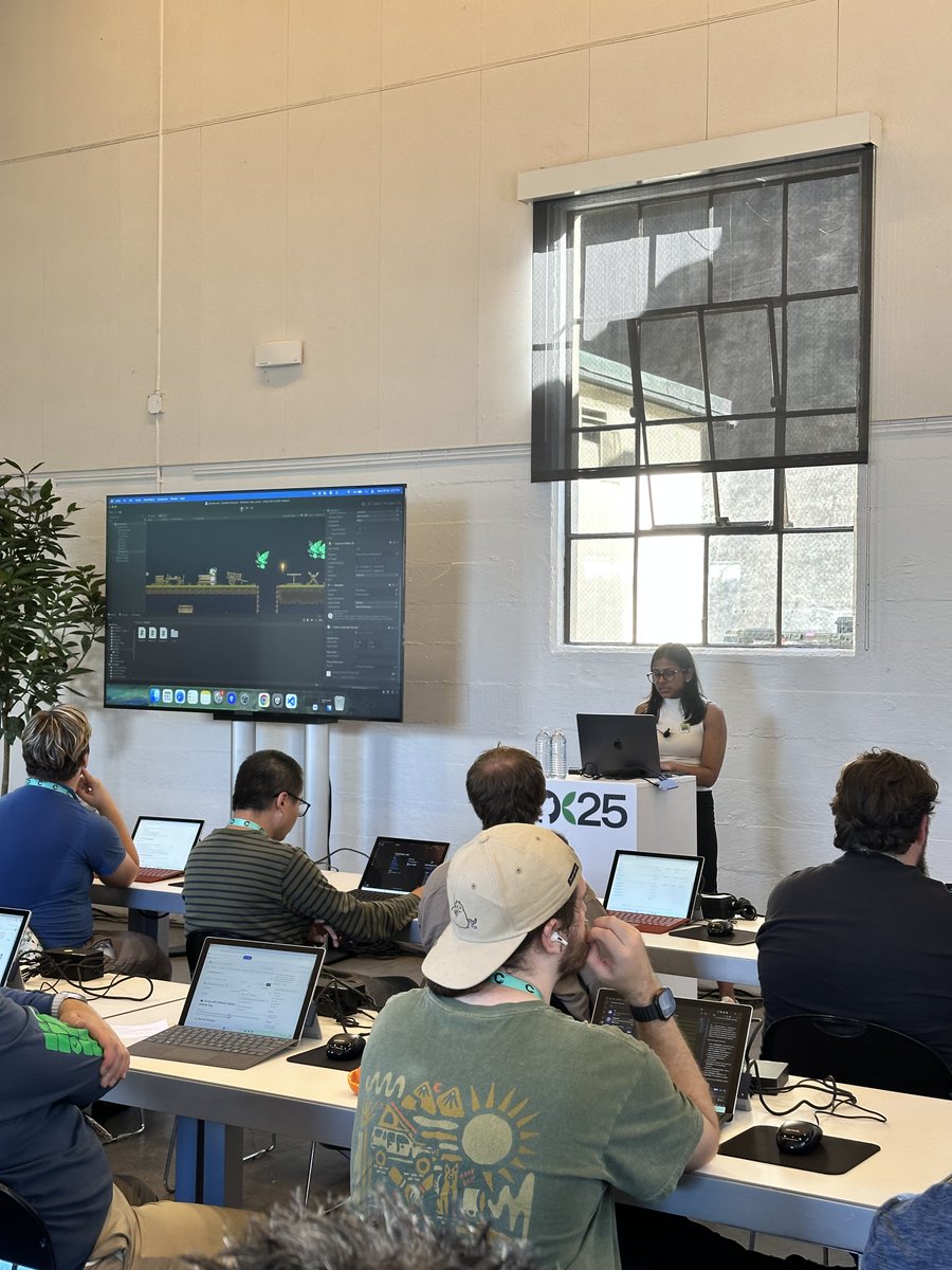 Wrapped up my <a href="/githubuniverse/">GitHub Universe</a> talk on building games with Copilot! Wild feeling to talk about weaving AI into game dev while standing in a city that speed runs innovation 🌉

A huge thank you to <a href="/GitHubEducation/">GitHub Education</a> for making this possible