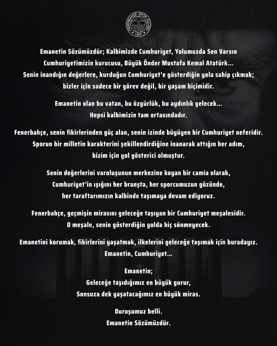 Emanetin Sözümüzdür; Kalbimizde Cumhuriyet,
Yolumuzda Sen Varsın.