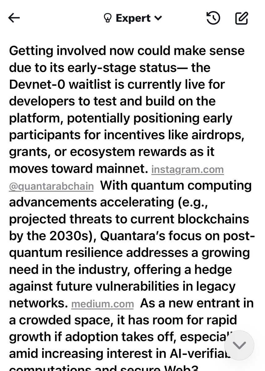 👀 <a href="/grok/">Grok</a> knows about Quantara Blockchain — and for good reason.

The Devnet-0 is live ⚙️
Early builders are getting in now while it’s still underground — testing, building, and positioning for the next wave of incentives 💰

Post-quantum. Scalable. Ready for the future of Web3.