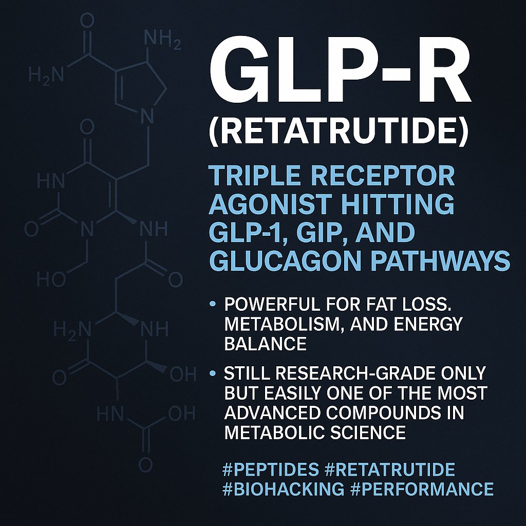 NTNperformance's tweet image. GLP-R (Retatrutide) is a triple receptor agonist hitting GLP-1, GIP, and glucagon pathways.
Powerful for fat loss, metabolism, and energy balance.
Still research-grade only, but easily one of the most advanced compounds in metabolic science.
#Peptides #Retatrutide #Biohacking
