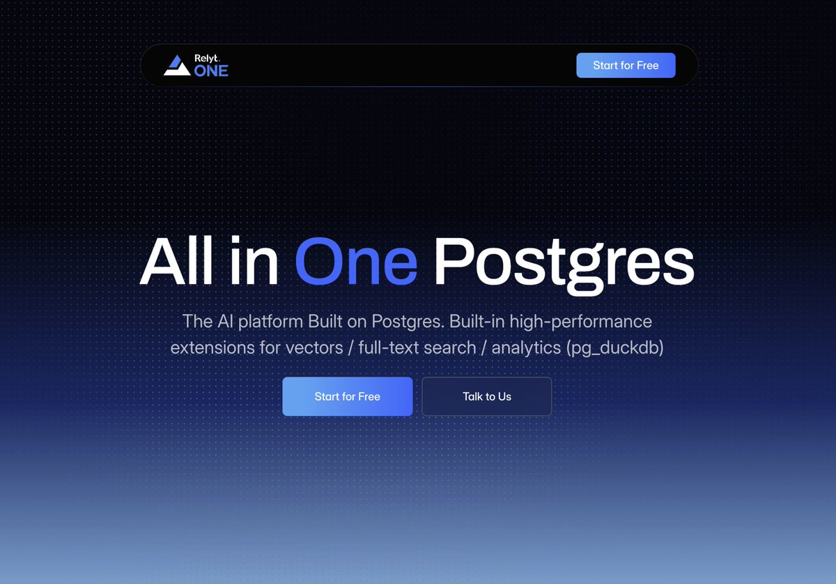 Data_Cloud_'s tweet image. One DB Fits All: Vector &amp;amp; Full-Text &amp;amp; GIS &amp;amp; Analytics &amp;amp; Timeseries &amp;amp; Transactional. Start For Free:relytone.data.cloud