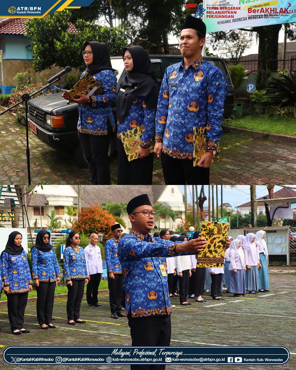 KantahKabWnsobo's tweet image. Wonosobo - Seluruh jajaran pegawai Kantor Pertanahan Kabupaten Wonosobo telah melaksanakan upacara memperingati Hari Pahlawan, pada Senin, 10 November 2025.

Setelah upacara, dilanjutkan kata pamit dari Kasubbag Tata Usaha yang akan berpindah tugas.

#Upacara
#HariPahlawan2025