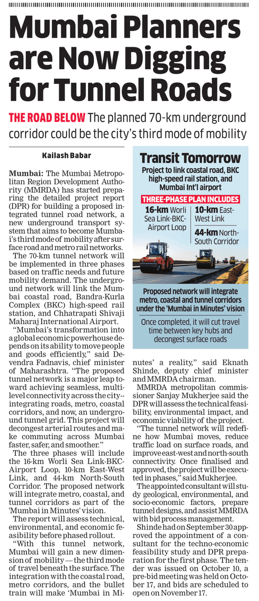 #Mumbai to see massive #mobility upgrade: <a href="/MMRDAOfficial/">MMRDA</a> plans 70-km underground #road network linking  #CoastalRoad, #BKC, #airport 
economictimes.indiatimes.com/industry/trans… <a href="/EconomicTimes/">Economic Times</a> 
<a href="/CMOMaharashtra/">CMO Maharashtra</a> <a href="/mieknathshinde/">Eknath Shinde - एकनाथ शिंदे</a> <a href="/DrSanMukherjee/">Dr. Sanjay Mukherjee</a> #Infrastructure #UrbanPlanning #RealEstate #Transport