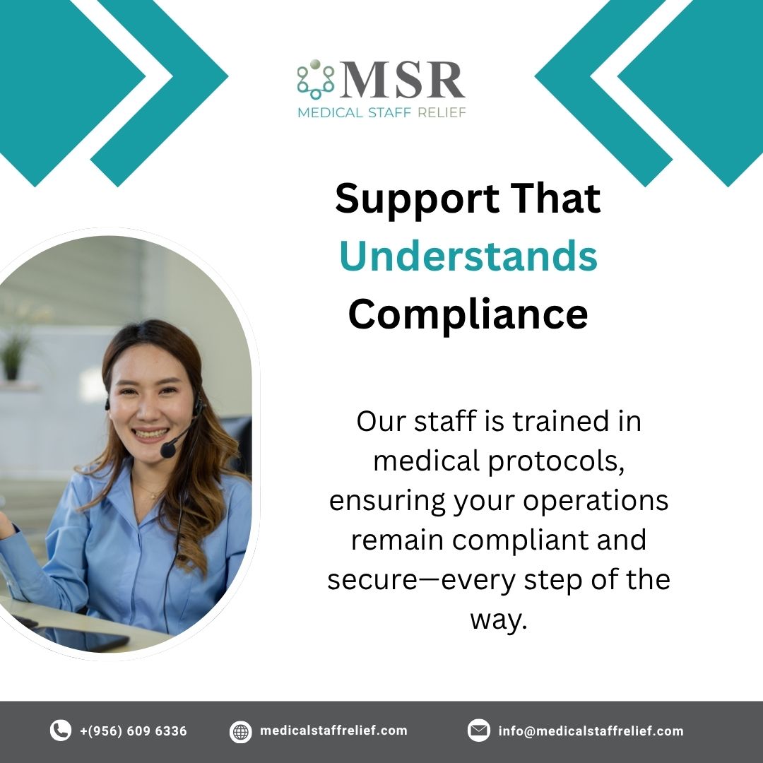 msr_serve's tweet image. Compliance You Can Count On ✅
At Medical Staff Relief (MSR), our trained virtual assistants understand healthcare compliance inside and out. From patient data security to medical protocols.

📞 (956) 609-6336
💻 medicalstaffrelief.com
✉️ info@medicalstaffrelief.com