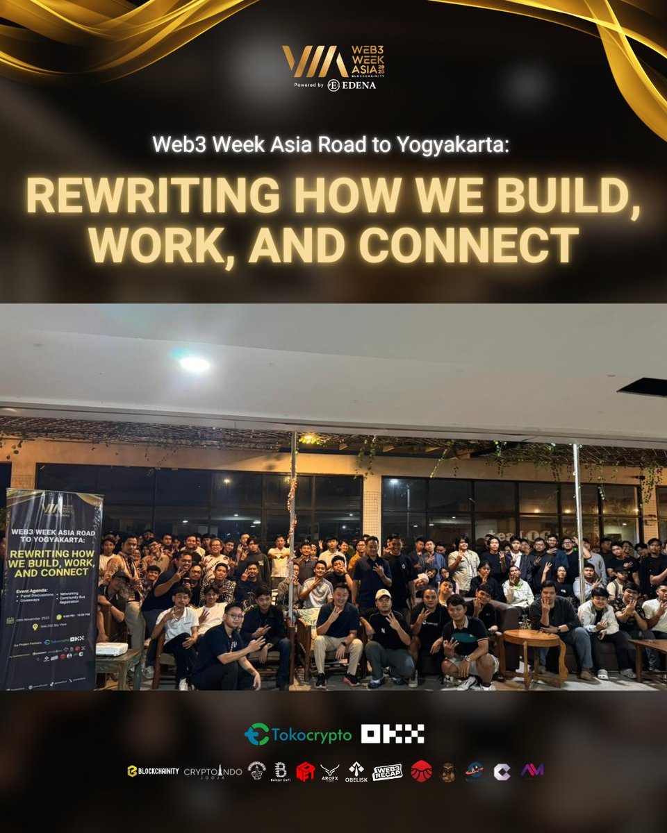 W3WOfficial's tweet photo. Web3 Week Asia Road to Yogyakarta ✨

Jogja Istimewa menyambut kita dengan langkah yang pelan, tapi penuh makna.

Di sana, kita belajar bahwa komunitas dibangun bukan dengan suara keras, melainkan dengan kehadiran yang tulus.

Terima kasih @Tokocrypto dan @okx bersama para pembicara dan semua yang datang.
Kita berjalan bersama, satu detak pada satu waktu.💛