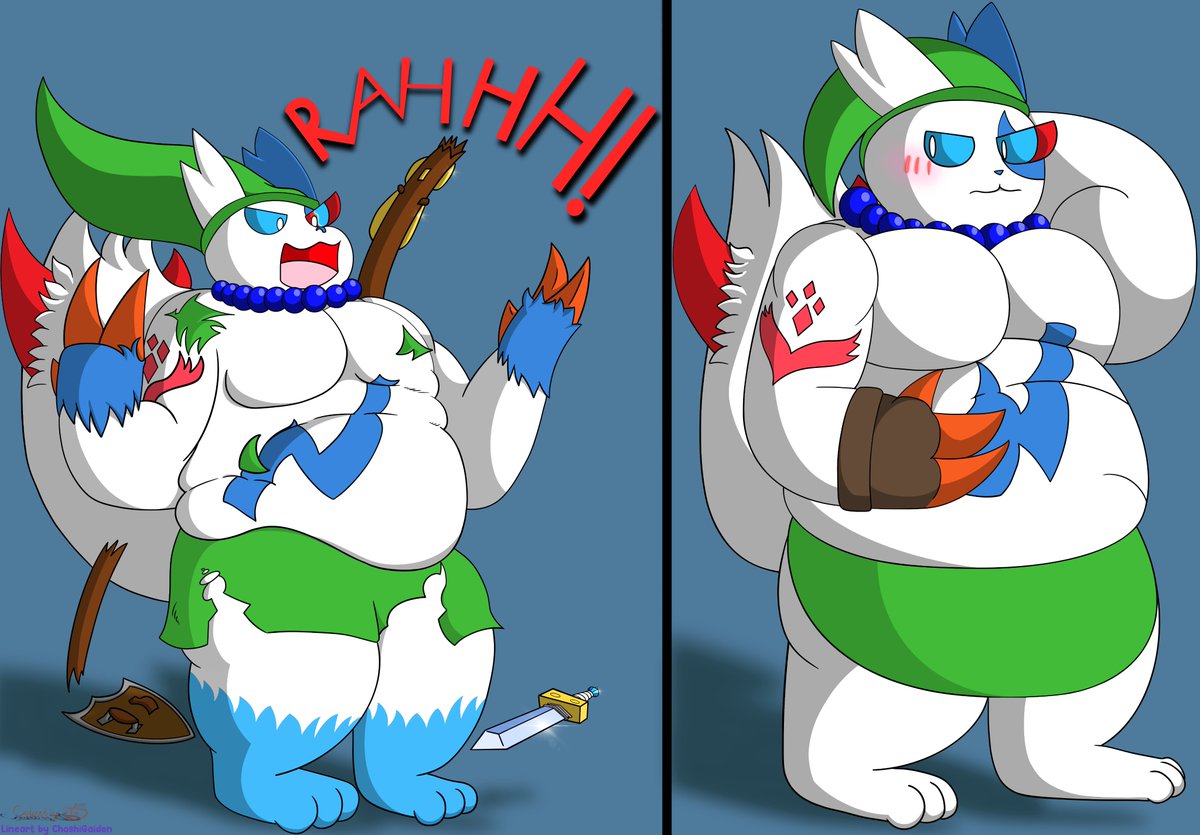 When Link quietly puts on the Zangoose mask by gently placing it on his face. He feels a #tingle sensation all over his body and head, as if it were covered in soft fur. He suddenly #tf into a #Cute #Zangoose. #Goron #Fat 🎨🖌️ #Collab with IndigoDerg (Bluesky) and @/tanuki102938