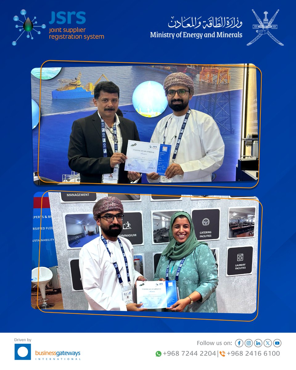 JSRS_Oman's tweet image. At ADIPEC 2025, the JSRS Team proudly presented 400+ JSRS Certifications to valued suppliers, celebrating trust, transparency, and collaboration across Oman’s procurement ecosystem.

#JSRS #BGI #ADIPEC2025 #OmanBusiness #InCountryValue #OmanVision2040