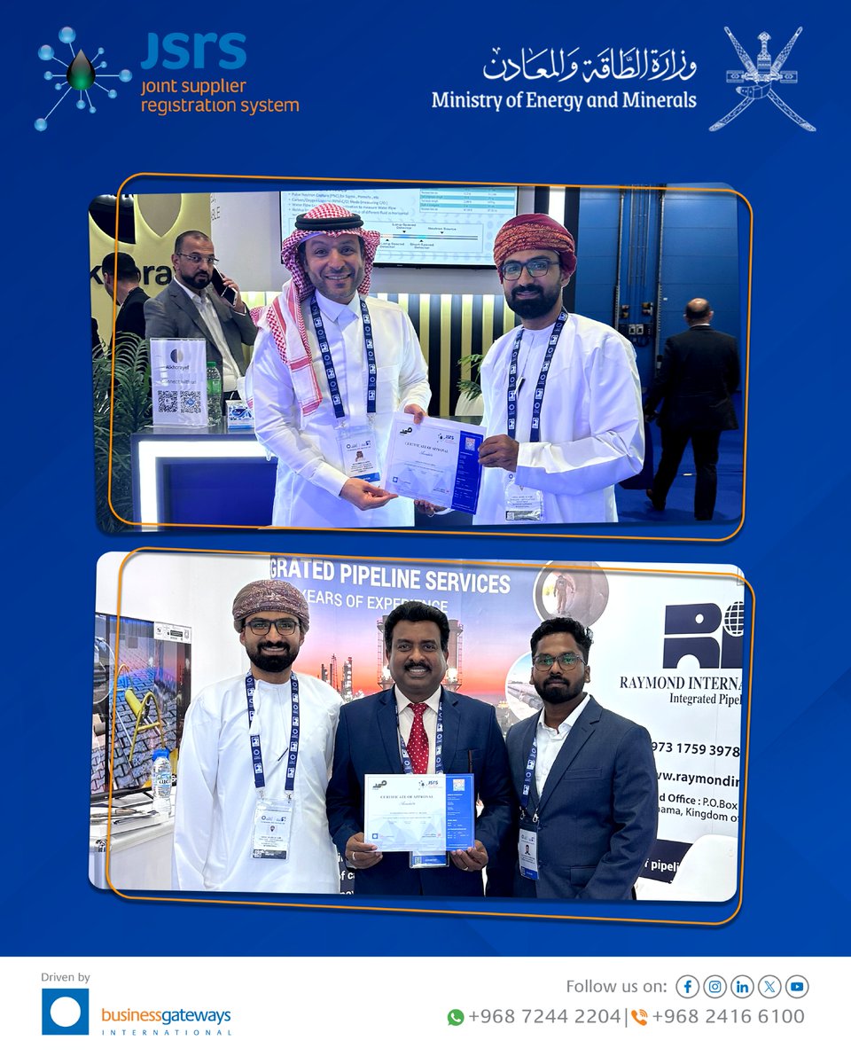 JSRS_Oman's tweet image. At ADIPEC 2025, the JSRS Team proudly presented 400+ JSRS Certifications to valued suppliers, celebrating trust, transparency, and collaboration across Oman’s procurement ecosystem.

#JSRS #BGI #ADIPEC2025 #OmanBusiness #InCountryValue #OmanVision2040
