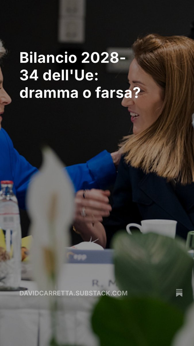 Il Mattinale Europeo è online. 

L’analisi del giorno: “Bilancio 2028-34 dell'Ue: dramma o farsa?”

Nelle brevi: asset russi, Mercosur, Sanchez. Con <a href="/CSpillmann/">Christian Spillmann</a> 👇

davidcarretta.substack.com/p/bilancio-202…