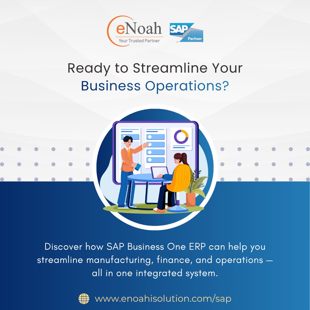 enoahisolution's tweet image. Streamline your business with SAP Business One ERP. Simplify operations, finance, and manufacturing in one integrated system. Book Demo: bit.ly/3ME9oXW

#SAPB1 #ERP #ManufacturingExcellence #DigitalTransformation #SmartManufacturing #BusinessGrowth #eNoah