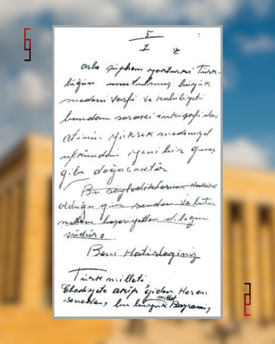 “Beni hatırlayınız.” Bir vasiyet değil, bir çağrıdır. Unutmanın kolay, hatırlamanın ise sorumluluk olduğu zamanlarda, biz o çağrıyı 10 Kasım’da değil, her gün duyarız.
