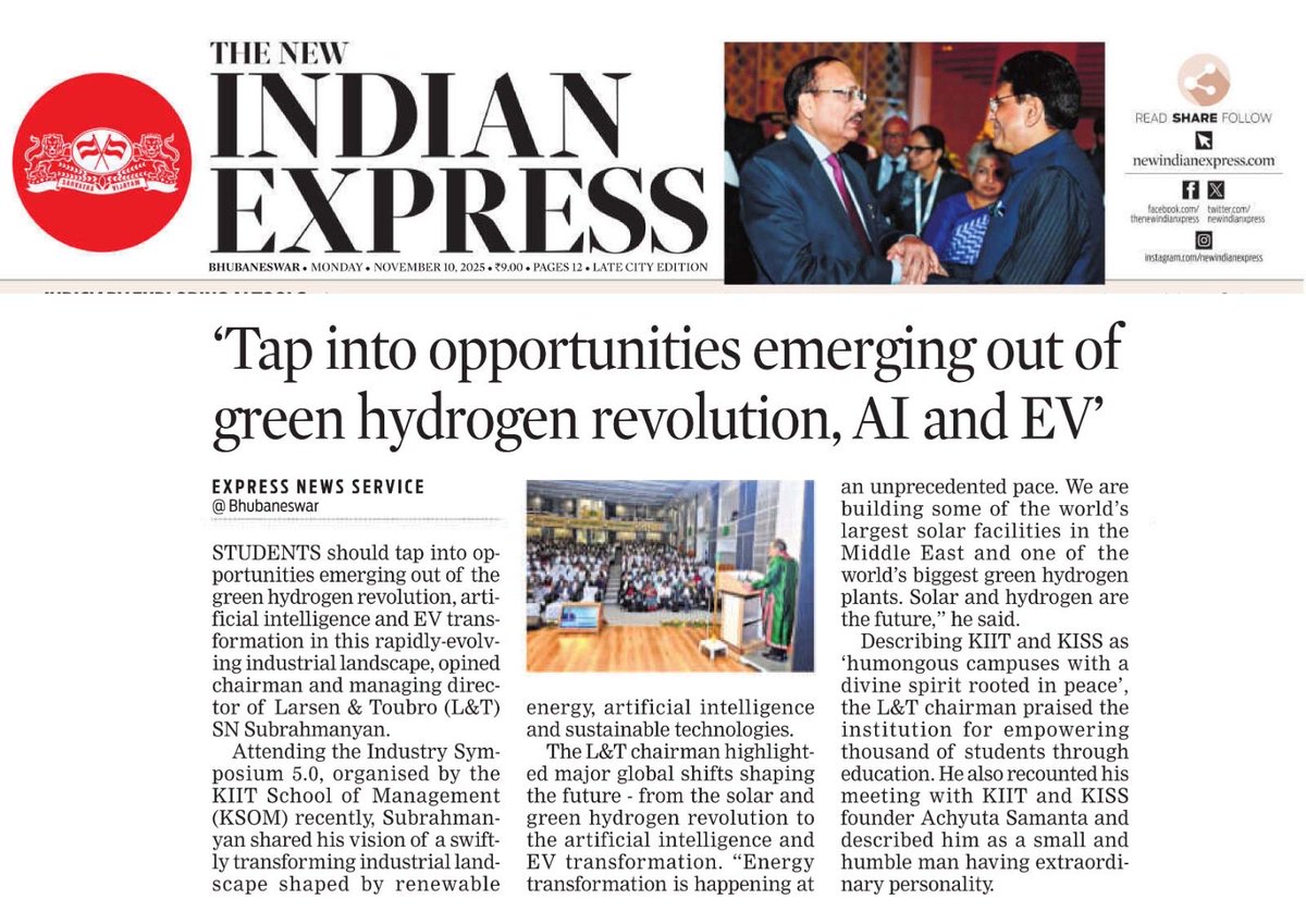 nshradha_nayak's tweet image. Dream Big, Stay Humble, and Achieve Before 35; L&amp;amp;T Chairman 
S. N. Subrahmanyan Inspires KIIT Students
@ksombbsr
