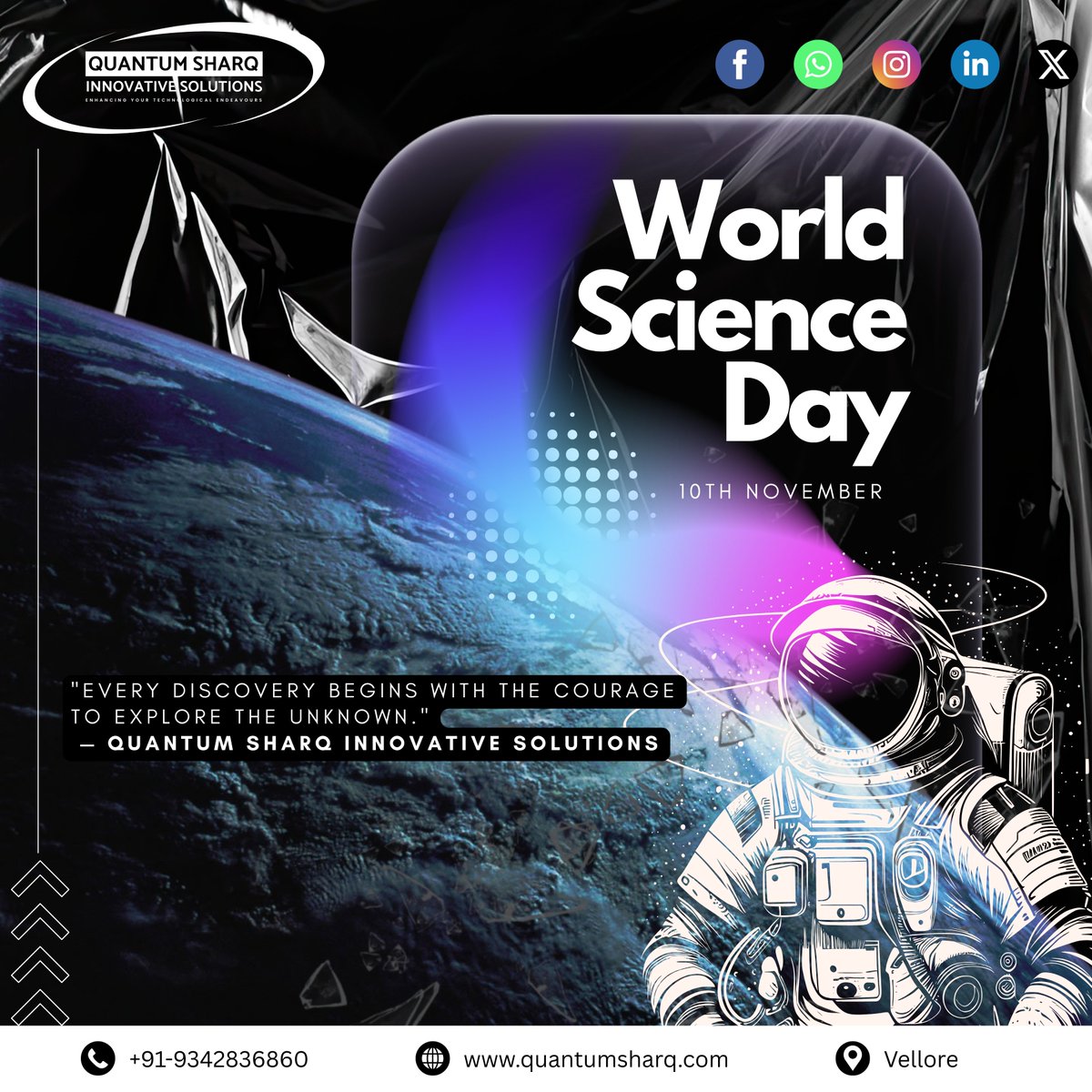 SharqQuantum's tweet photo. Happy #WorldScienceDay! 🚀
Courage drives discovery.
— Quantum Sharq Innovative Solutions
#Science https://t.co/n13mnpErNY