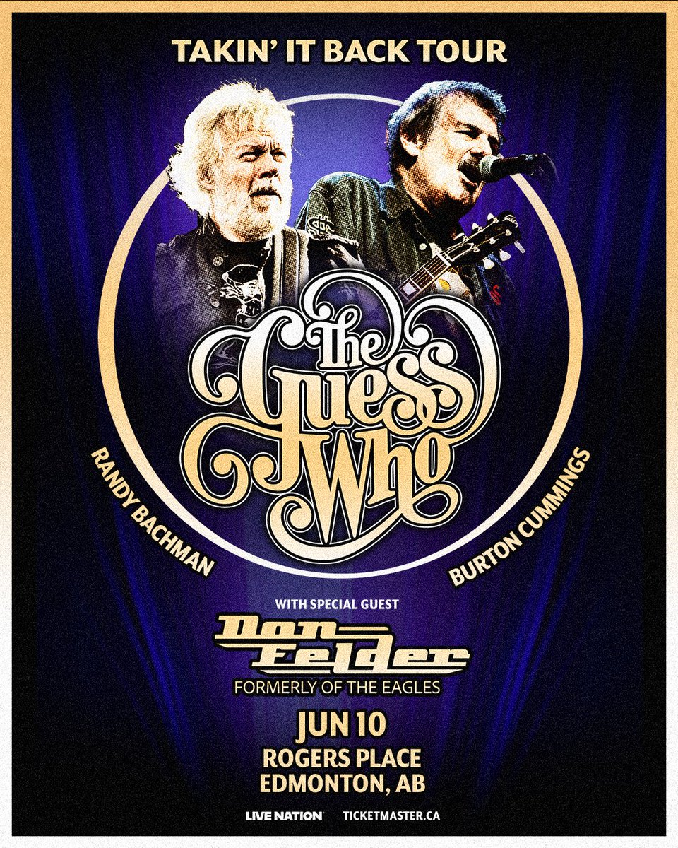 🚨JUST ANNOUNCED📢
🎤Another Kick-Ass Cruz Concert...
🤘🏼THE GUESS WHO: Takin' it Back Tour
📅June 10th at Rogers Place
🎫Tickets go on sale this Friday at 10am at ticketmaster.ca.
Wanna beat the box office and win tickets?? Text "GUESS" to 780-989-0957 to win!