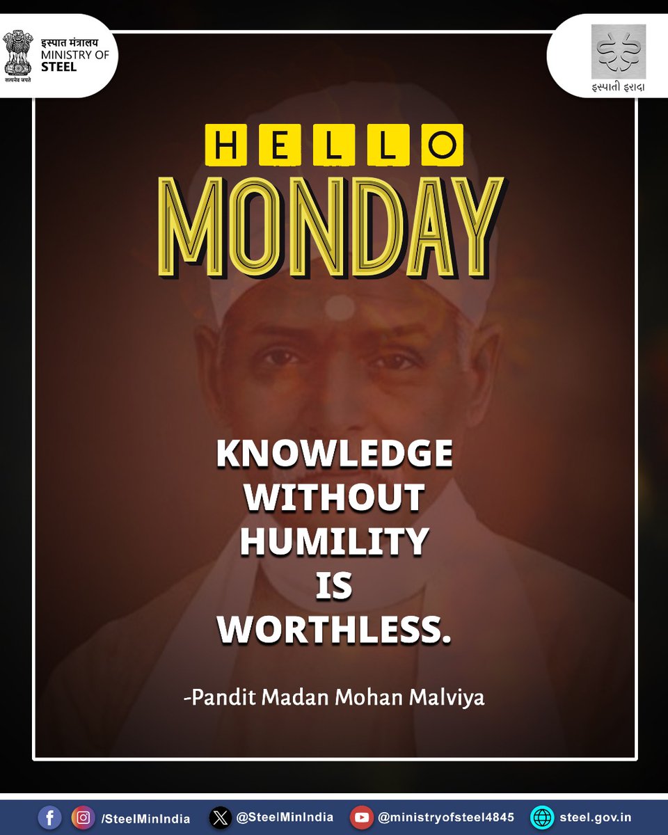 SteelMinIndia's tweet image. Hello Monday 🌞
A gentle reminder — knowledge shines brightest when paired with humility.

#MondayMotivation #HelloMonday #KeepLearning