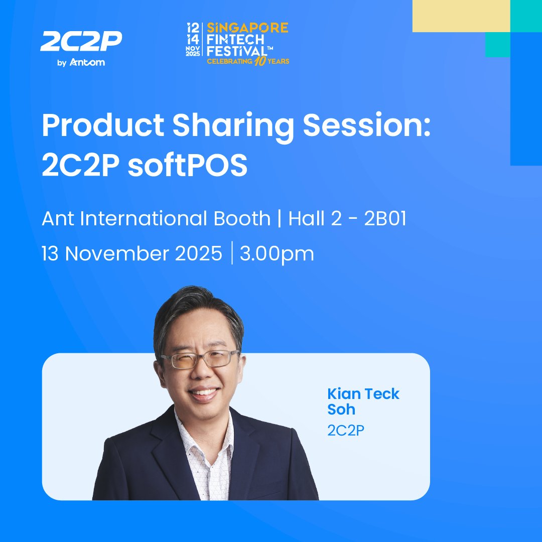 #2C2P by Antom will be at Ant International's showcase at #SFF2025 and we have an exciting lineup ahead!

Check out our schedule highlights below, and discover how digital payments will power SEA's next decade of growth

Get your SFF trade visitor pass 👉 na2.hubs.ly/H01-KyV0