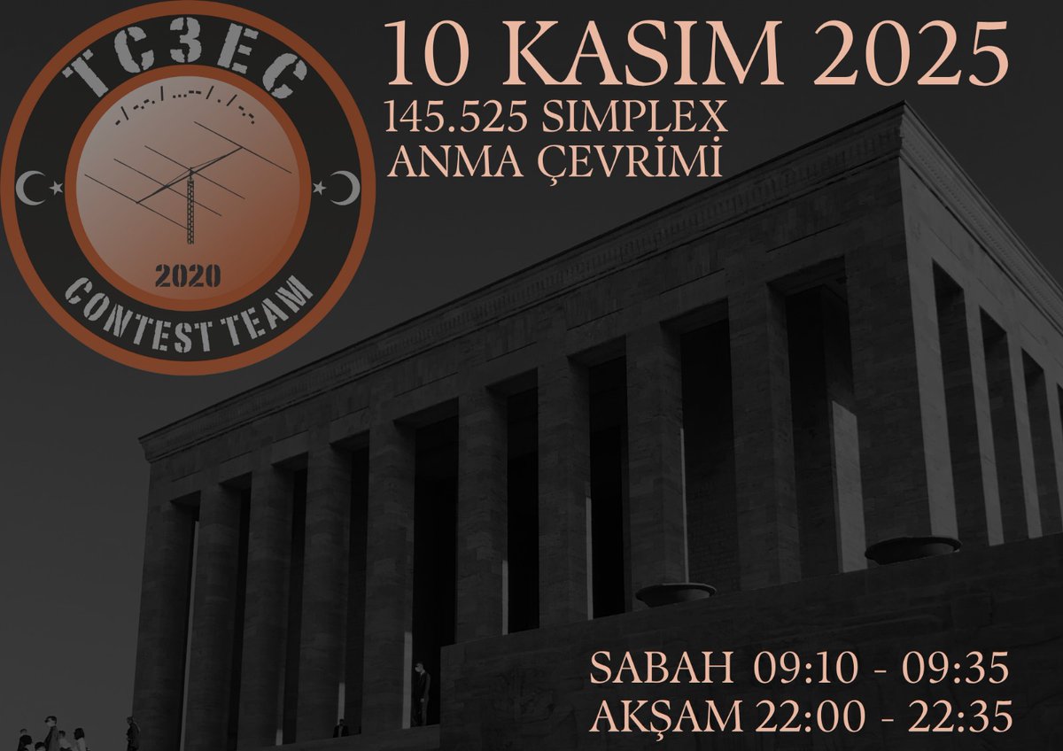 TC3EC's tweet photo. Ulu önder Gazi Mustafa Kemal Atatürk'ün aramızdan ayrılışının 87. yılında sabah ve akşam anma Net (Çevrim)'i düzenleyeceğiz.
Katılan istasyonlara sertifika hazırlanacaktır. 
İzmir ve çevresinde olan tüm amatör istasyonları katılıma davet ediyoruz.
#10Kasim #mustafakemalatatürk https://t.co/YRlRJtxSec
