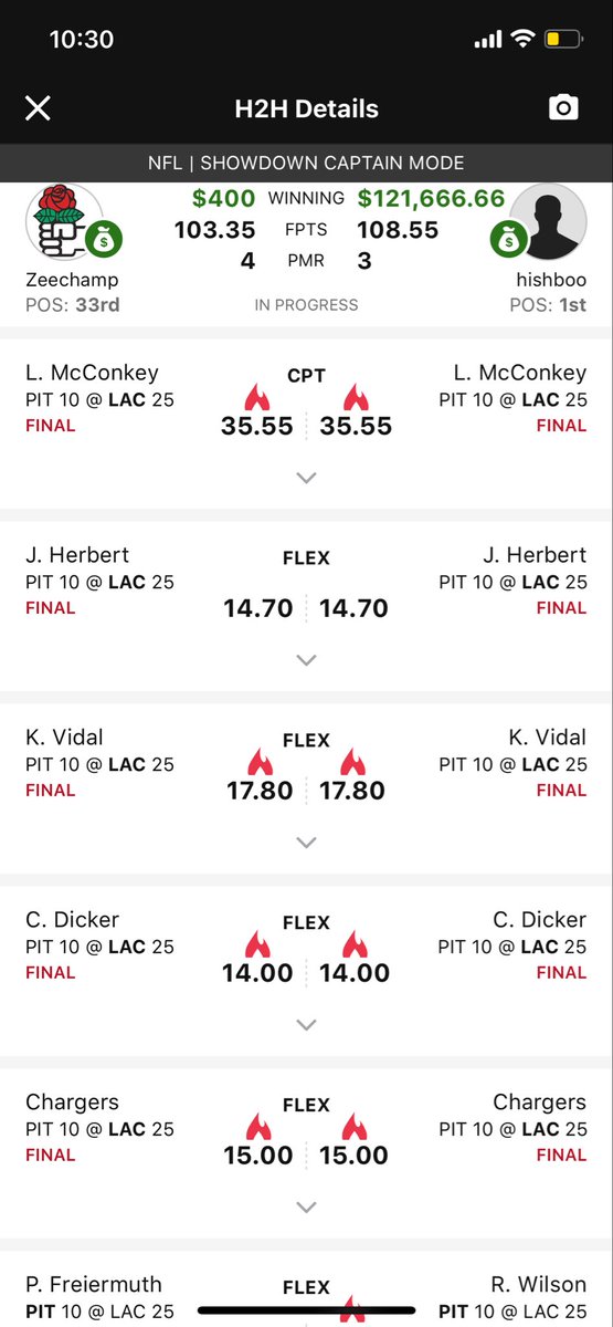 DanielWeimerDFS's tweet image. Big shout out to “Roman Wilson” for scoring that late meaningless TD