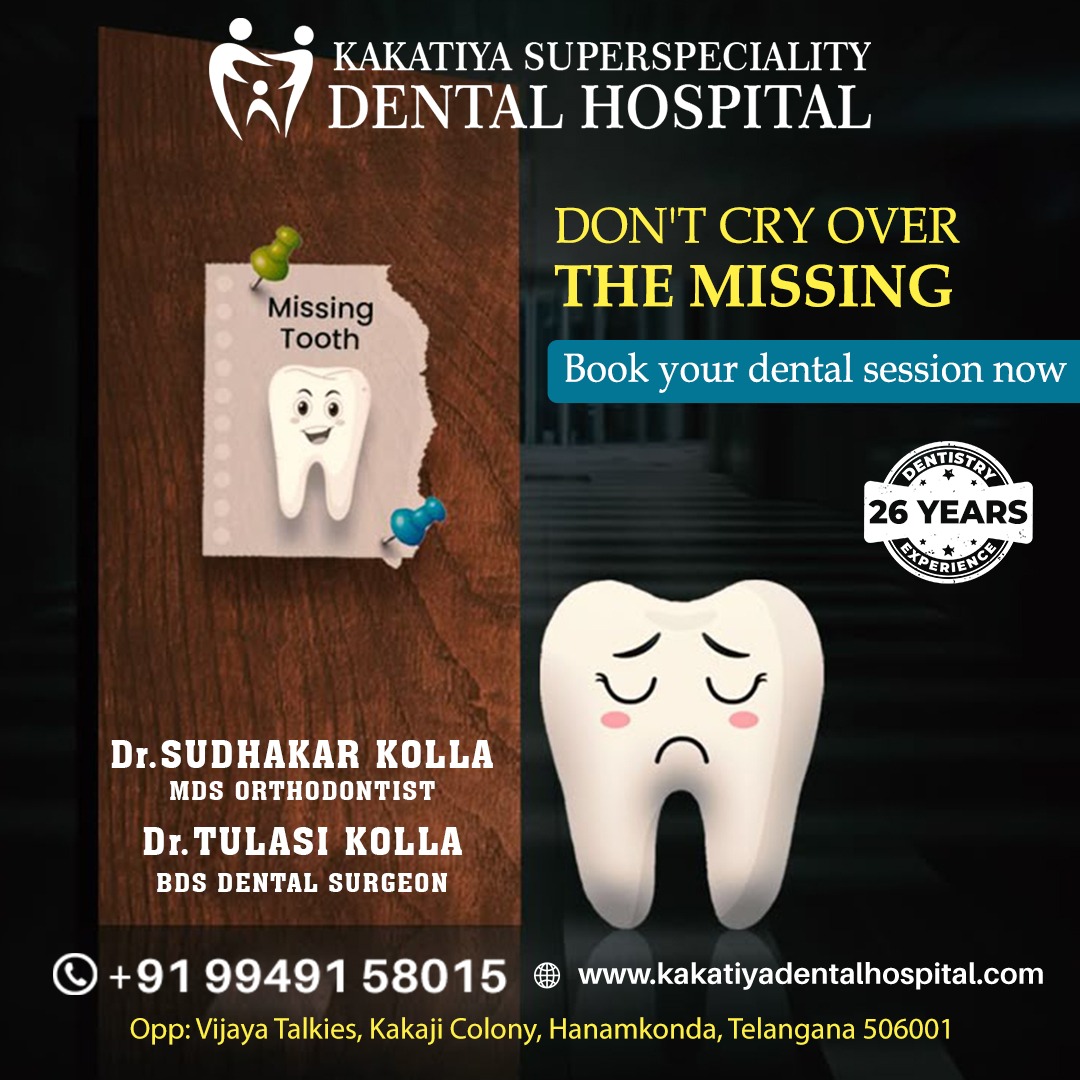 kakatiyadental's tweet image. Lost a tooth? Don’t worry, Kakatiya Superspeciality Dental Hospital brings back your perfect smile with expert care!  Restore your confidence and smile without hesitation today!
 kakatiyadentalhospital.com
 𝗖𝗮𝗹𝗹 𝗨𝘀: 𝟵𝟵𝟰𝟵𝟭𝟱𝟴𝟬𝟭𝟱
#DentalCare #ToothReplacement