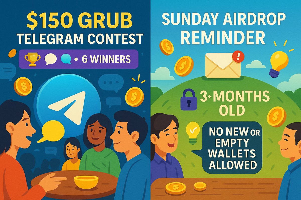 GrublinkCoin's tweet image. 📣 $GRUB Telegram Activity Contest Is Live!

⚡We’re thrilled to see everyone chatting, sharing, and having fun — the energy is amazing! 💬💜

🛑 Please note:
🎁 Sunday Airdrop will resume right after the contest ends on Nov 17!

🙏 Big thank you to everyone for, the love and…